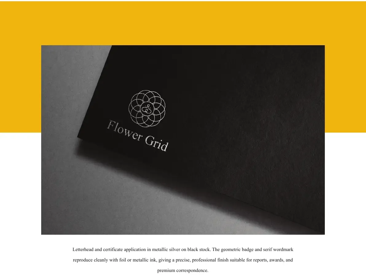 Letterhead in metallic silver on black stock